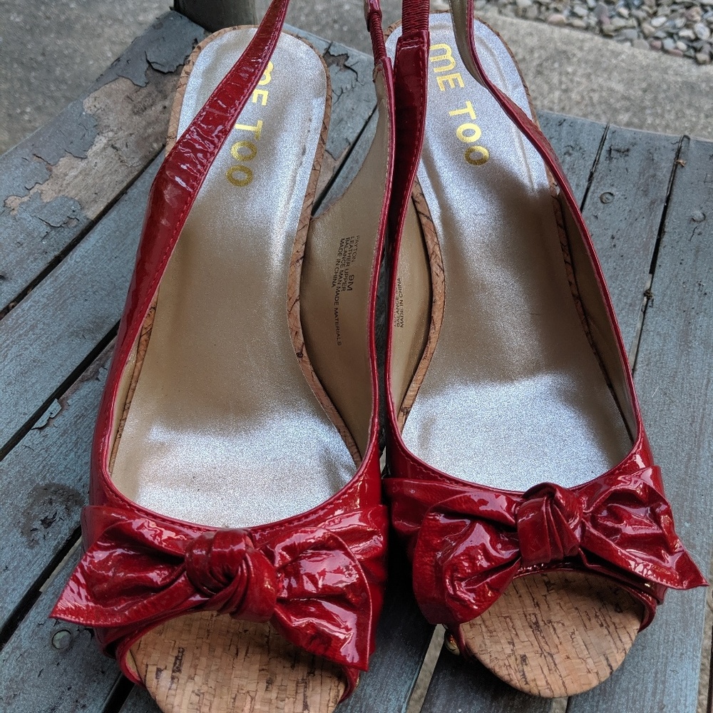 Me too Red Patent Leather Open Toe Heels Size 9M